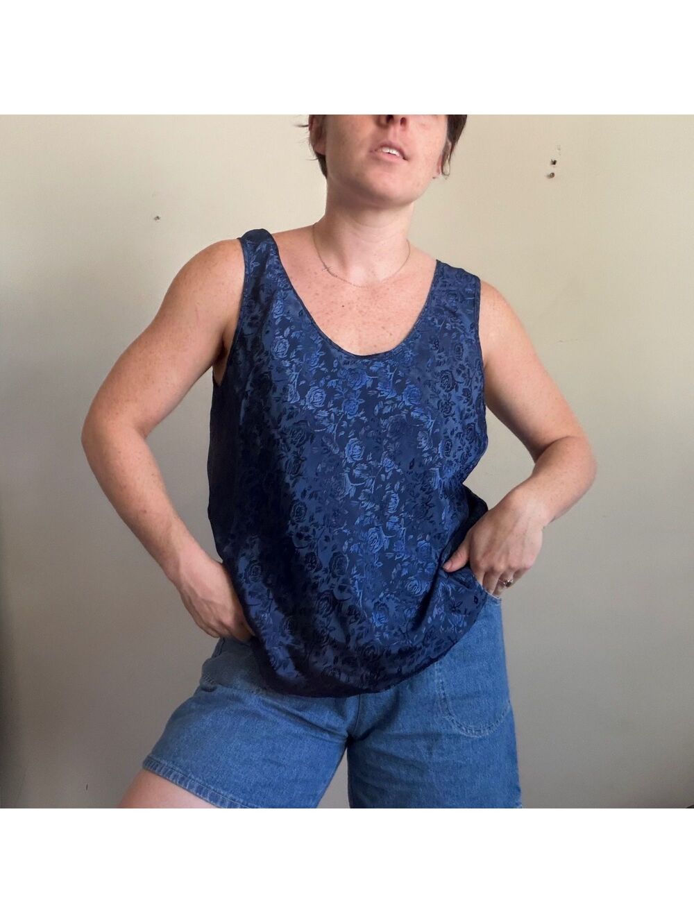 Vintage 90s floral tank 80s blue floral tank top